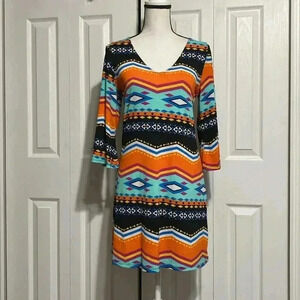 Giddy up Glamour aztec print colorful dress size LARGE